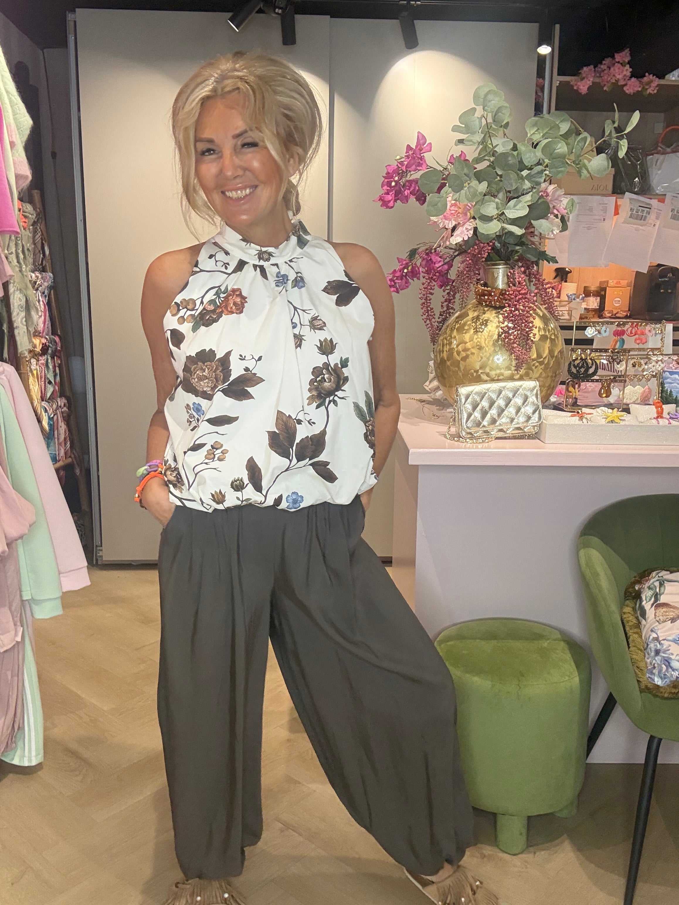 Top halter Flower bruin